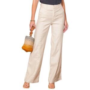 Evereve Marion Linen Blend Neutral Tone Wide Leg High Rise Trouser Pants Size 26